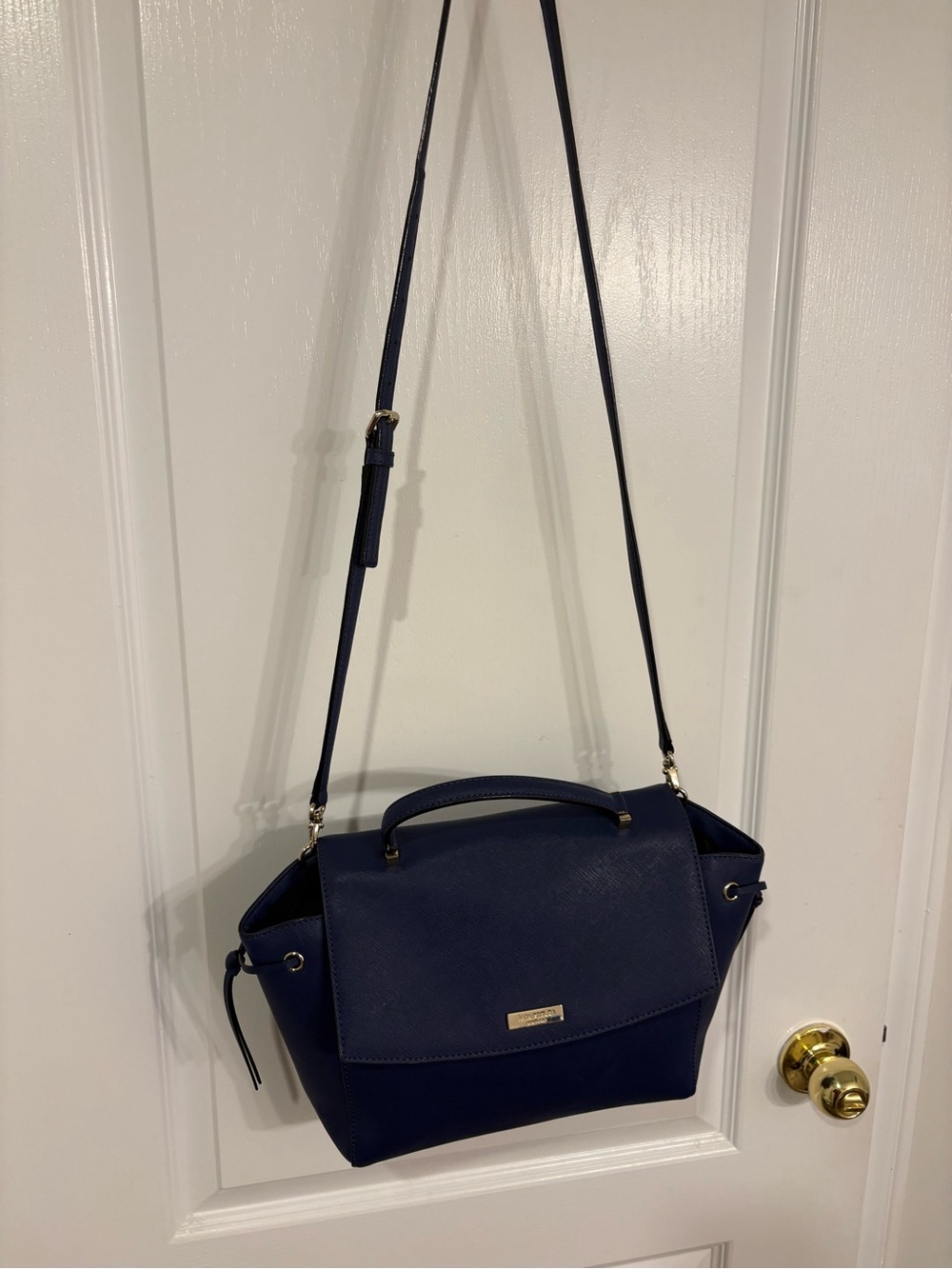 Navy Structured Top-Handle Crossbody Bag